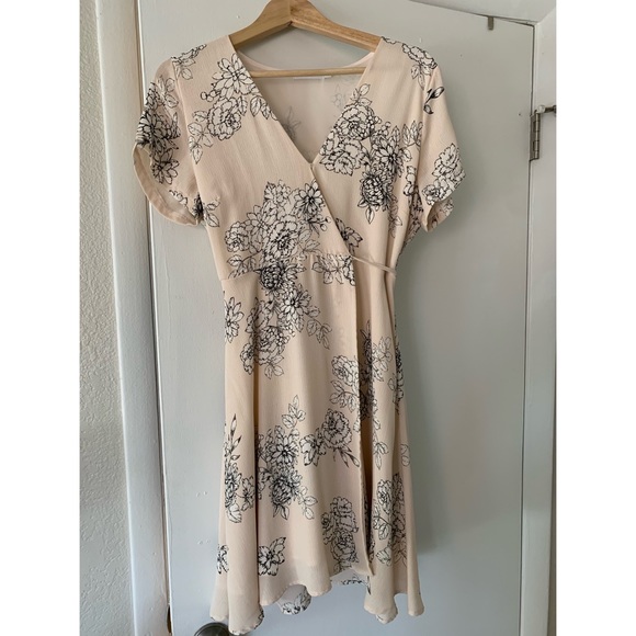 Lush Dresses & Skirts - Soft pink wrap dress with black and white florals